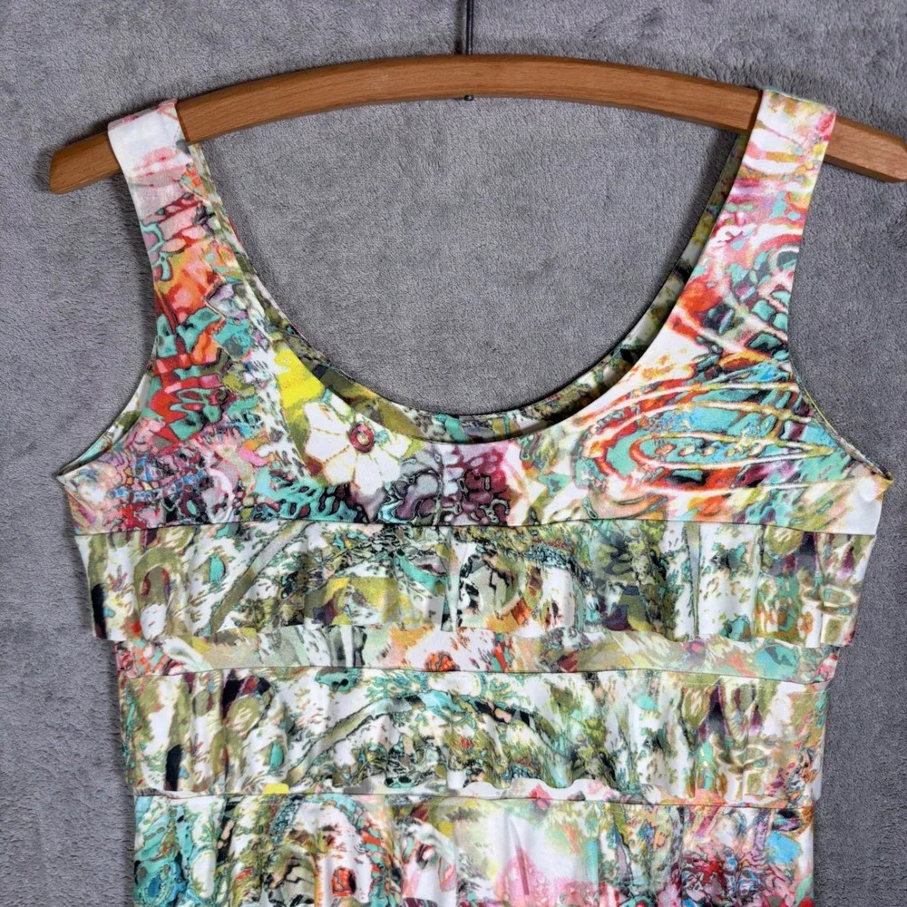 Joseph Ribkoff Artsy Abstract Floral Tiered Ruffle Sheath Dress Multi Color US10